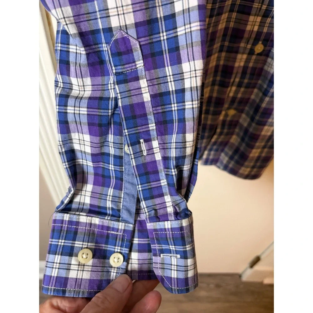 Banana Republic Soft Wash Plaid Button Down Shirt Mens XL Purple Long Sleeve